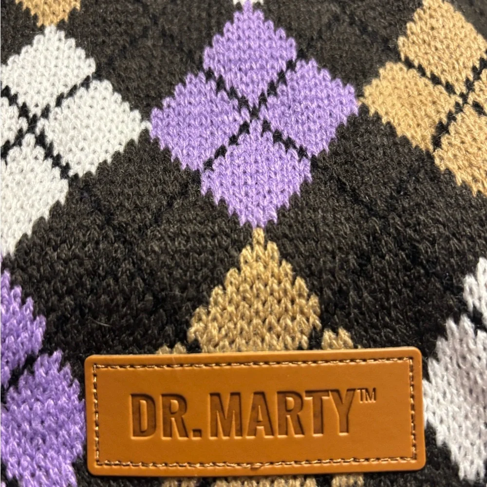 Dr. Marty Argyle Dog Sweater in Black, Brown, Purple and White, [Large] New